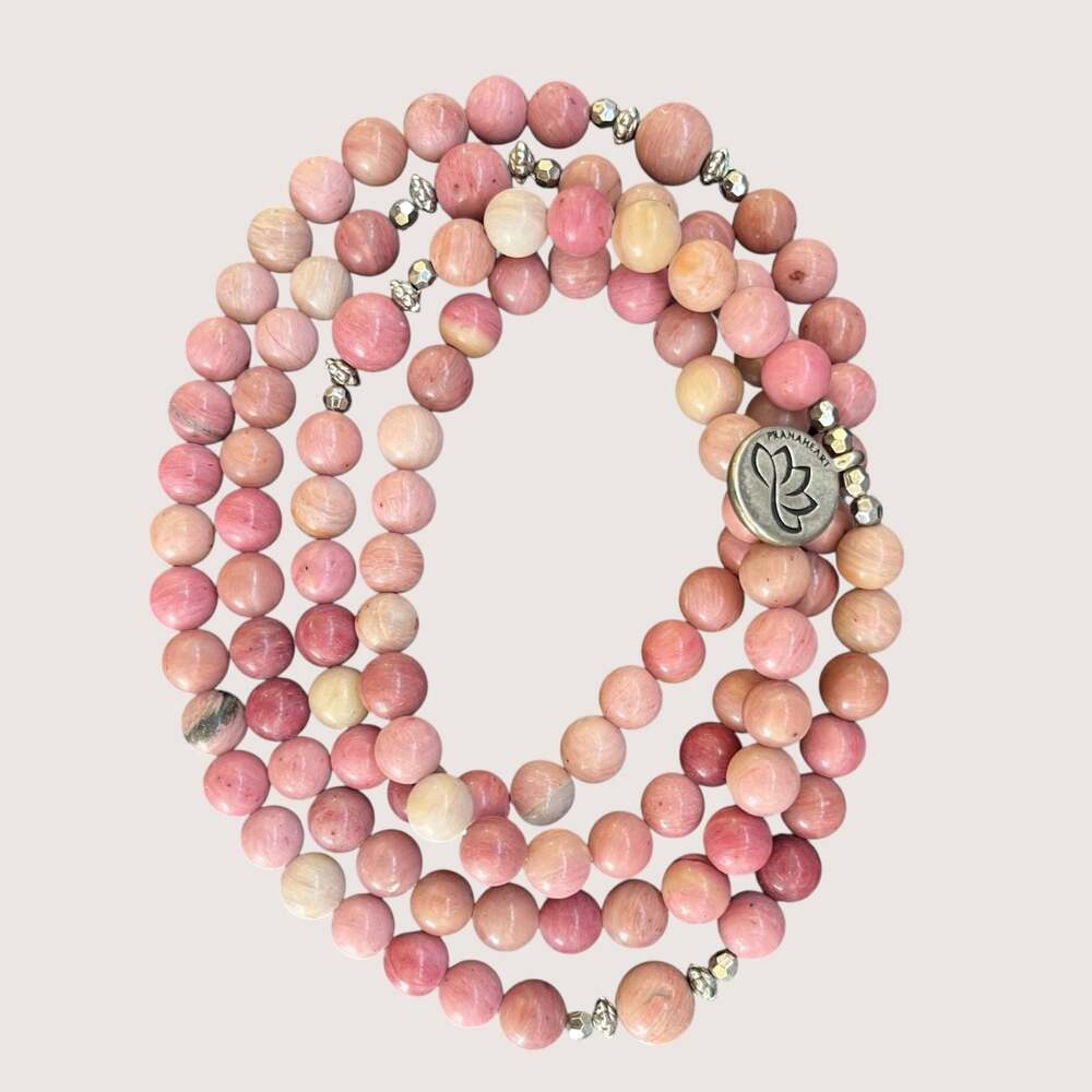 PranaHeart Cherry Quartz Rhodochrosite 108 Mala Bead Lotus Necklace Bracelet